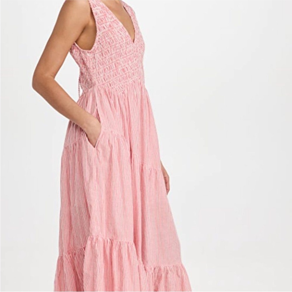 Free People Women's Juno Candy Stripe Maxi Dress Guava Combo Small